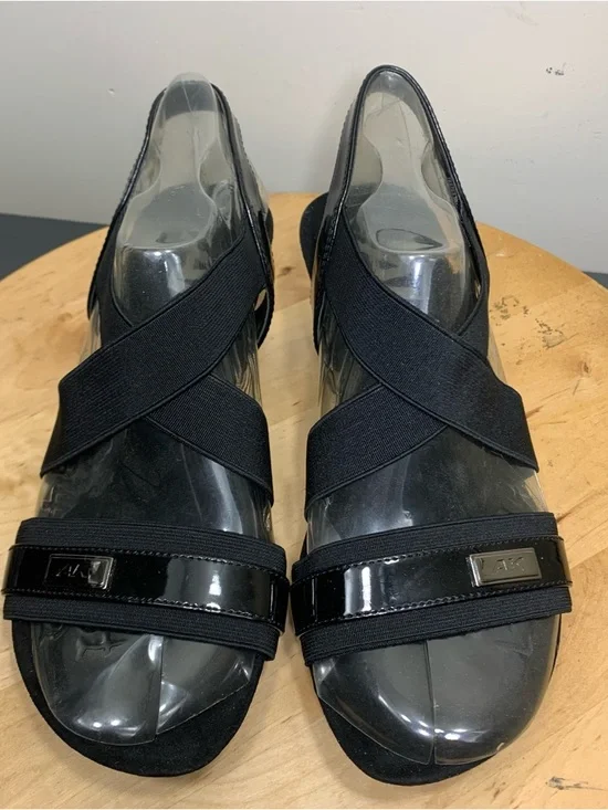 𝅺anne Klein Sport Black Wedged Elastic straps Sandals memory foam insoles - Picture 13 of 14